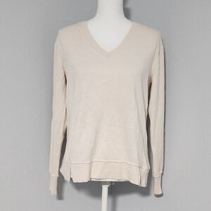 Jane Delancey Cream Long Sleeve V Neck Soft Sweater Shirt Womens Size Small